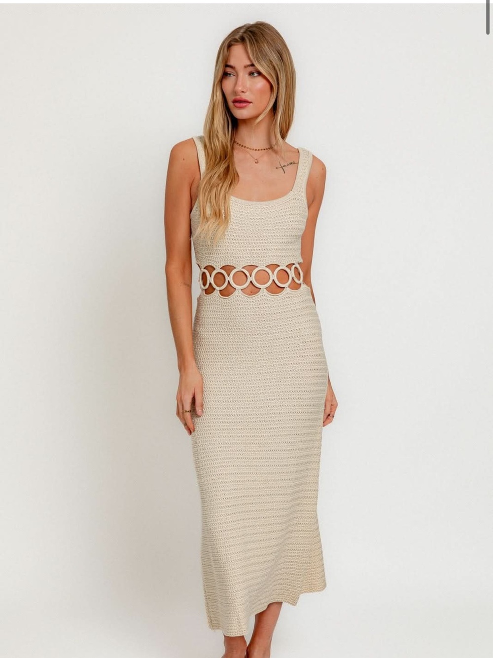 COCOLILLYS Sleeveless Crochet Maxi Dress with Ring Cutout - Cream